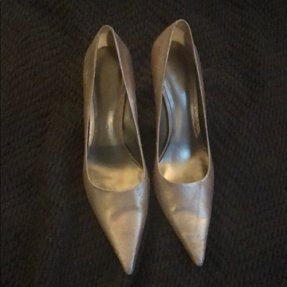 Distressed gold leather pumps